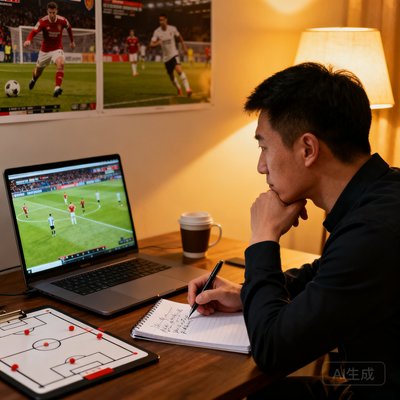 资深足球分析师王浩，观看比赛录像